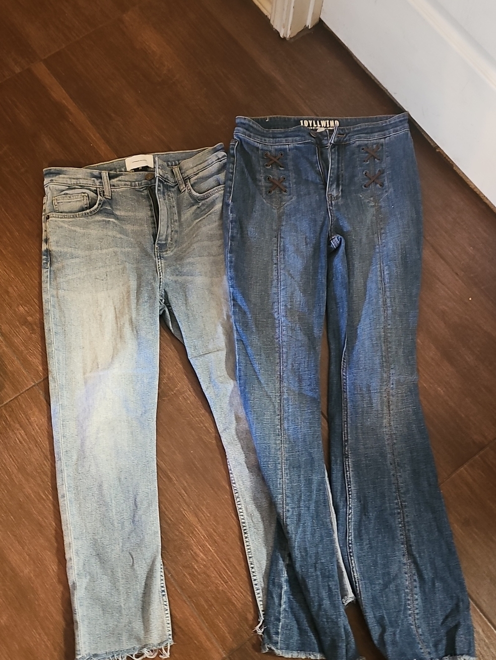 Current/Elliott Lace-Up Flare Jeans in Medium & Light Blue